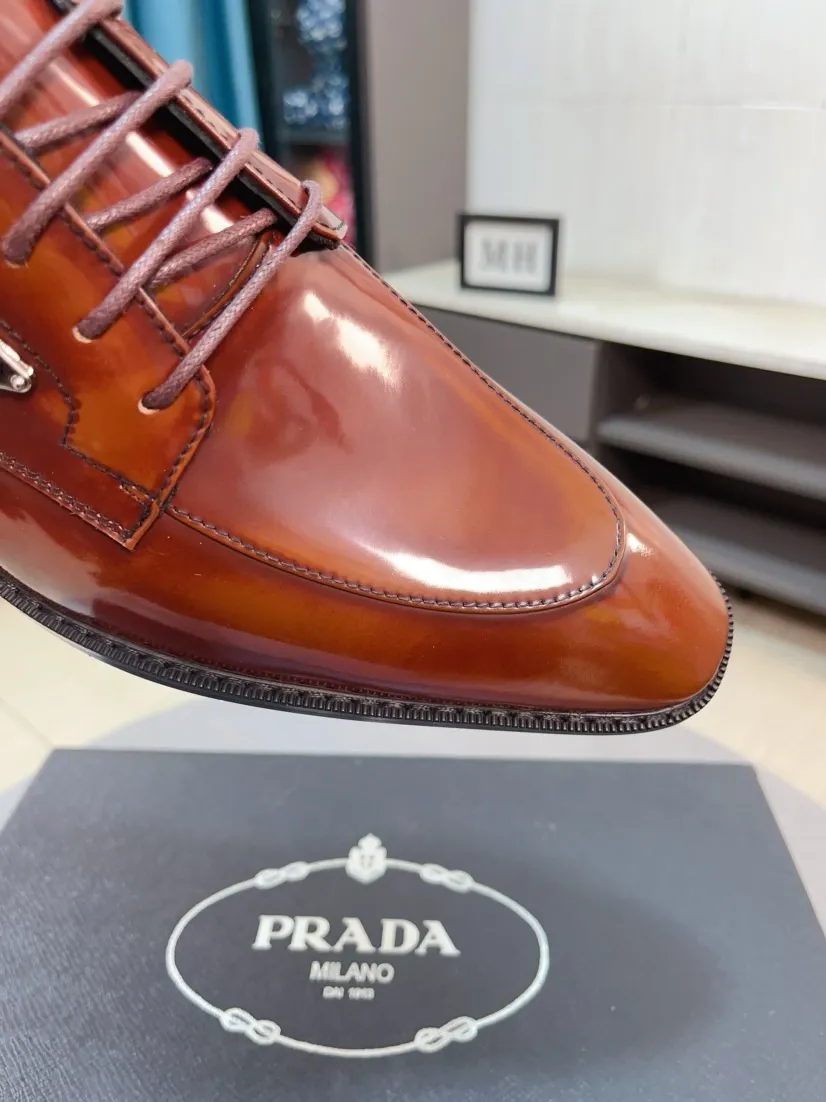 Men's shoes 💰560🌹🌹[Prada leather shoes] Top purchasing agency Original imported Italian custom-made cowhide leather surface, ➕Fully imported water-dyed breathable cowhide lining, original factory special molded sole, super comfortable, size: 38-44